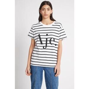 Aje Classic 100% Cotton Stripe Embellished Logo Tee Black/White Women's Size XS